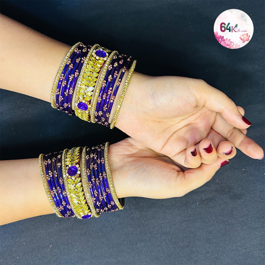 Royal Purple Golden Stone Work Bangle Set – 64kala