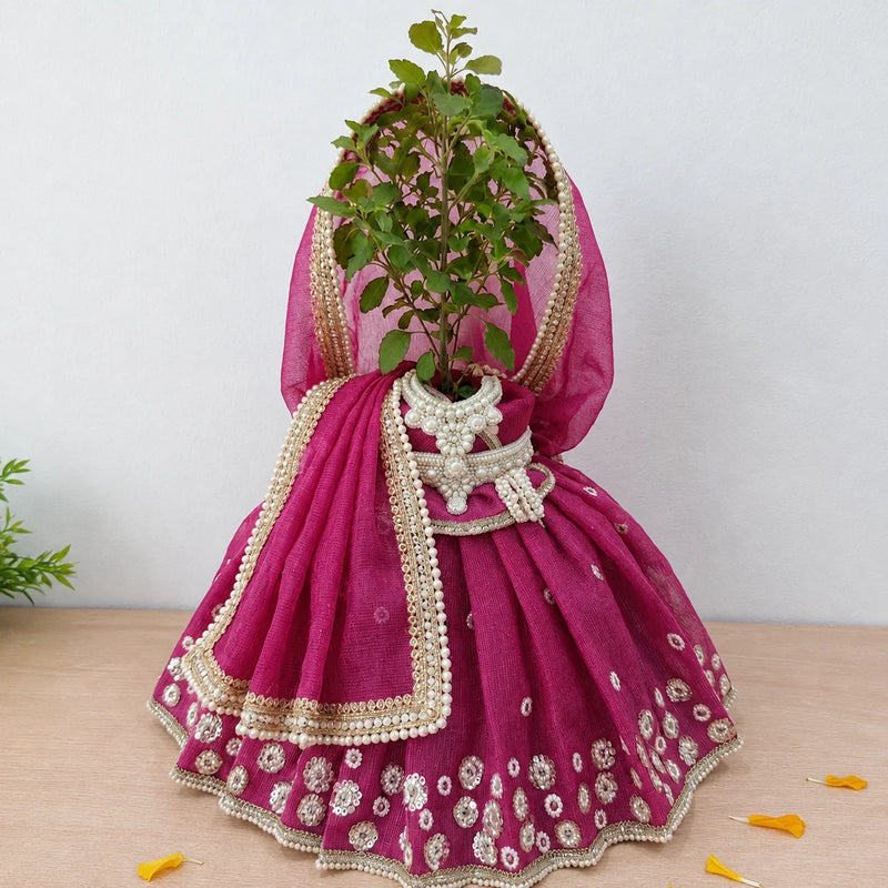 Pink Tulsi Mata Pot Poshak with Dupatta & Jewelry