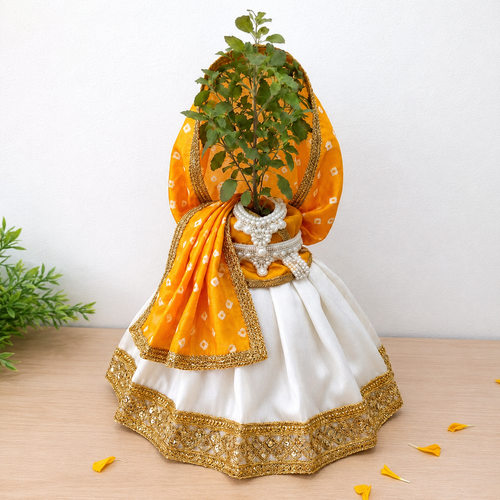 White Tulsi Mata Pot Poshak with Dupatta