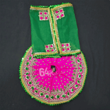 Pink & Dark Green Dupatta Hand Embroidered Poshak for Laddu Gopal Ji