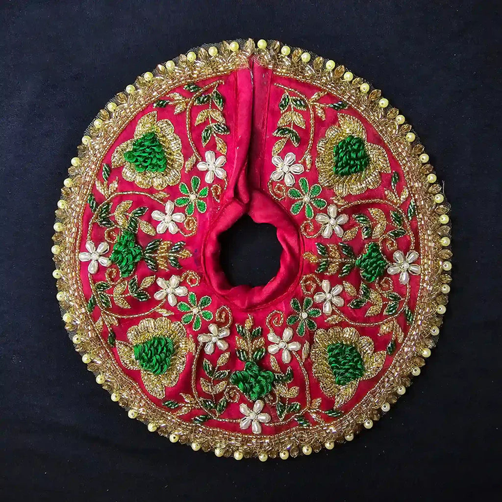 Red Dress with Green & Gold Heavy Hand Embroidery for Laddu Gopal Ji