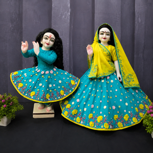 Iris Blue Hand Embroidered Poshak for Thakur Ji & Radha Rani