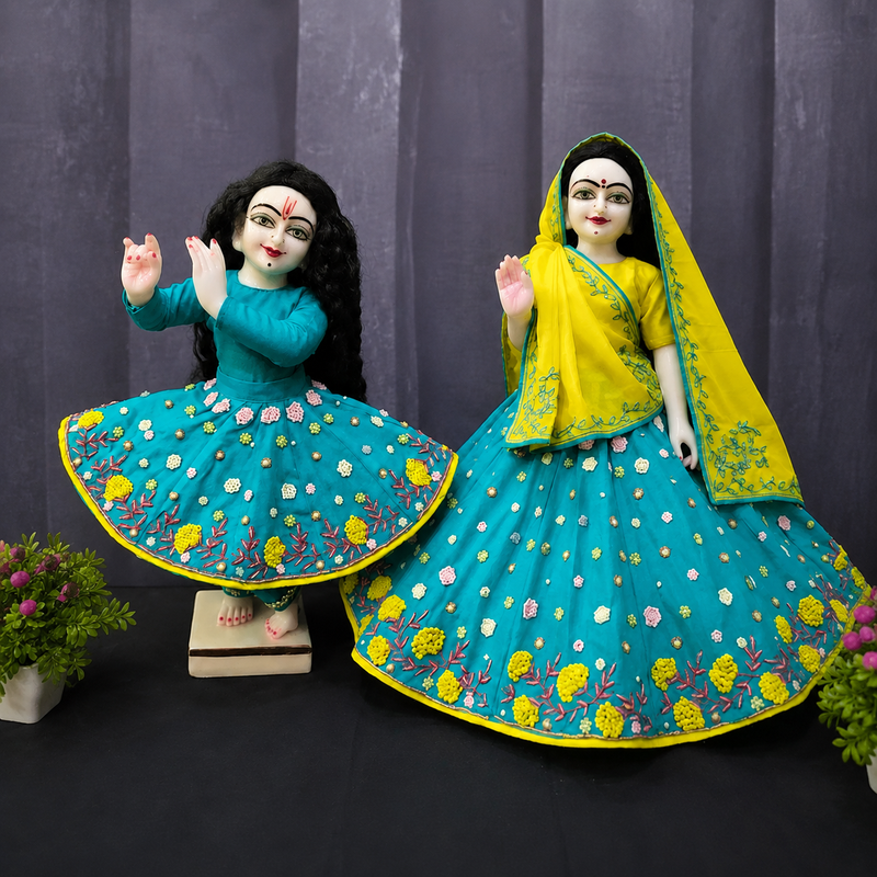 Iris Blue Hand Embroidered Poshak for Thakur Ji & Radha Rani