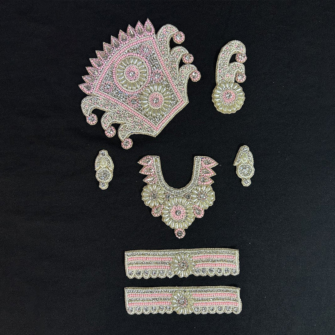 Pink White Stone Jewellery Set for Thakur ji