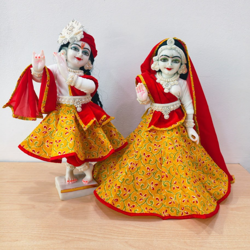 Cotton Yellow & Red Poshak for Thakur Ji & Radha Rani