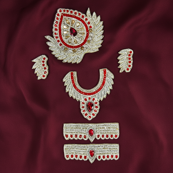 Red Stone Jewellery Set for Krishna ji