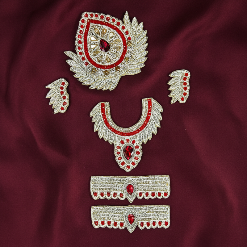 Red Stone Jewellery Set for Krishna ji