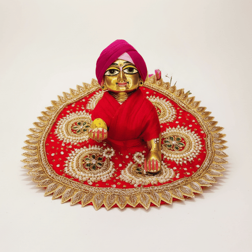 Heavy Hand Embroidery Laddu Gopal ji Red Kundan Poshak