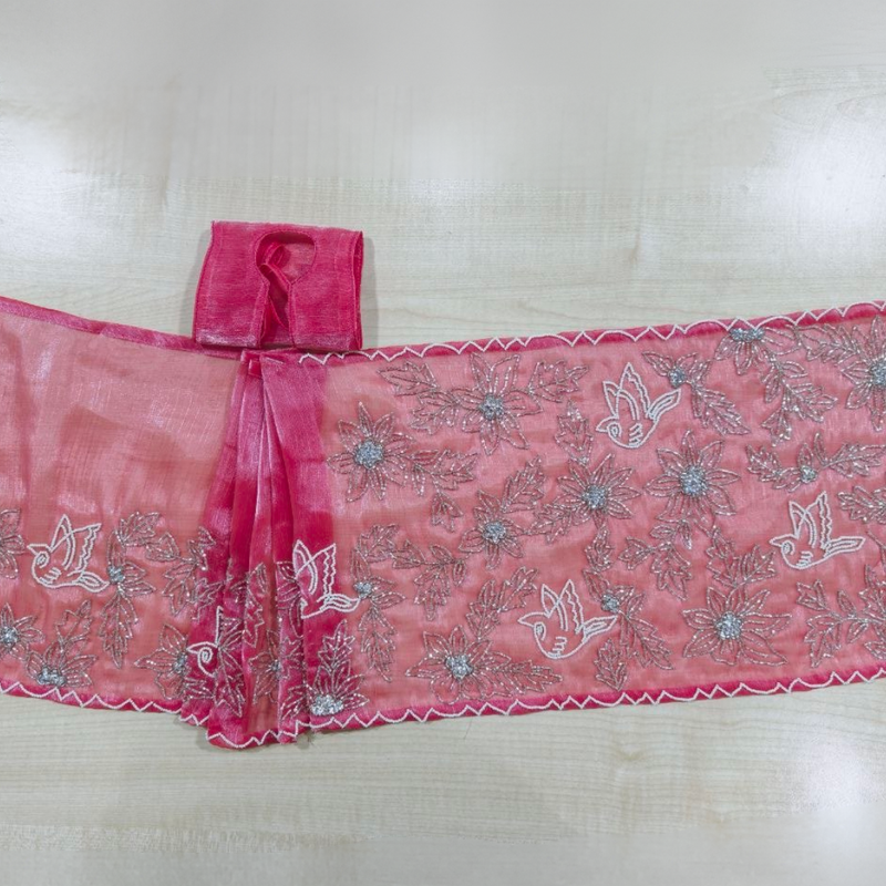 Rose Pink Floral Radha Rani Saree