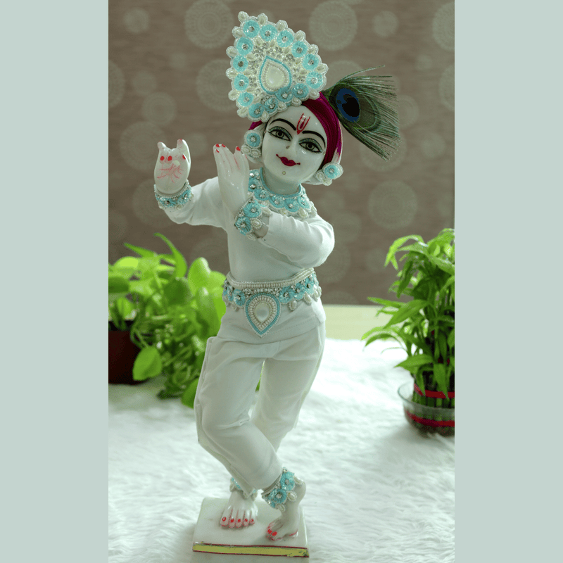 Sky Blue Pearl Jewellery Set For Krishna ji
