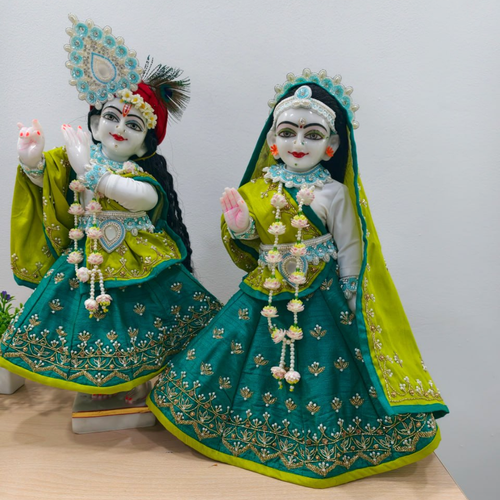 Hand Embroidered Sea Green Poshak for Thakur Ji & Radha Rani