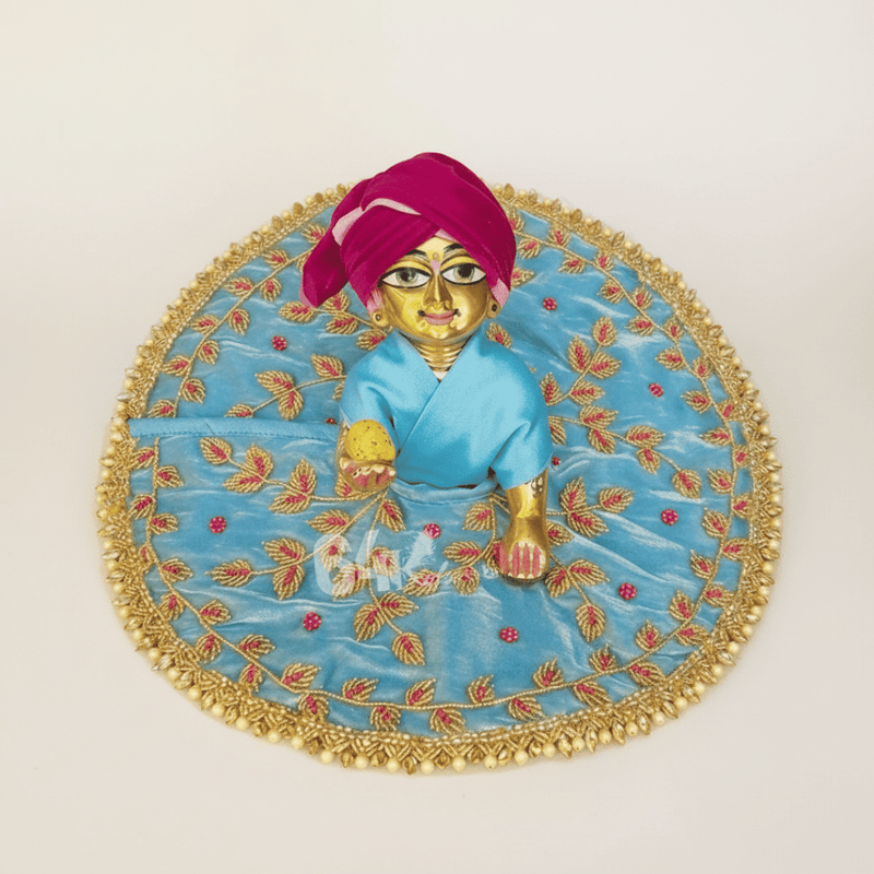 Heavy Hand Embroidery Laddu Gopal ji Sea Blue Poshak