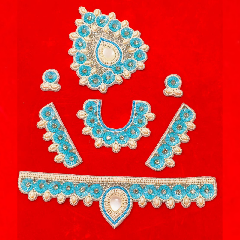 Sky Blue Pearl Jewellery Set For Krishna ji