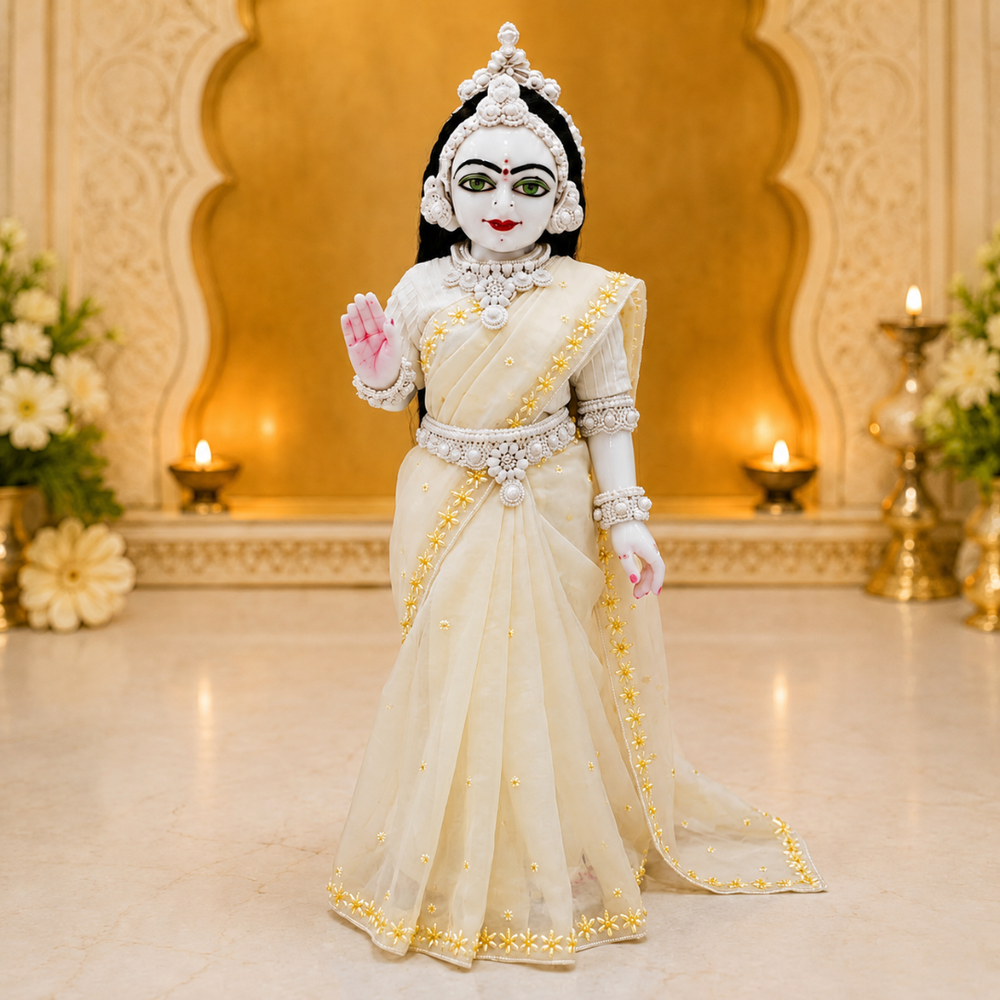 Off White Radha Rani Saree with Thakur Ji Dhoti & Patka