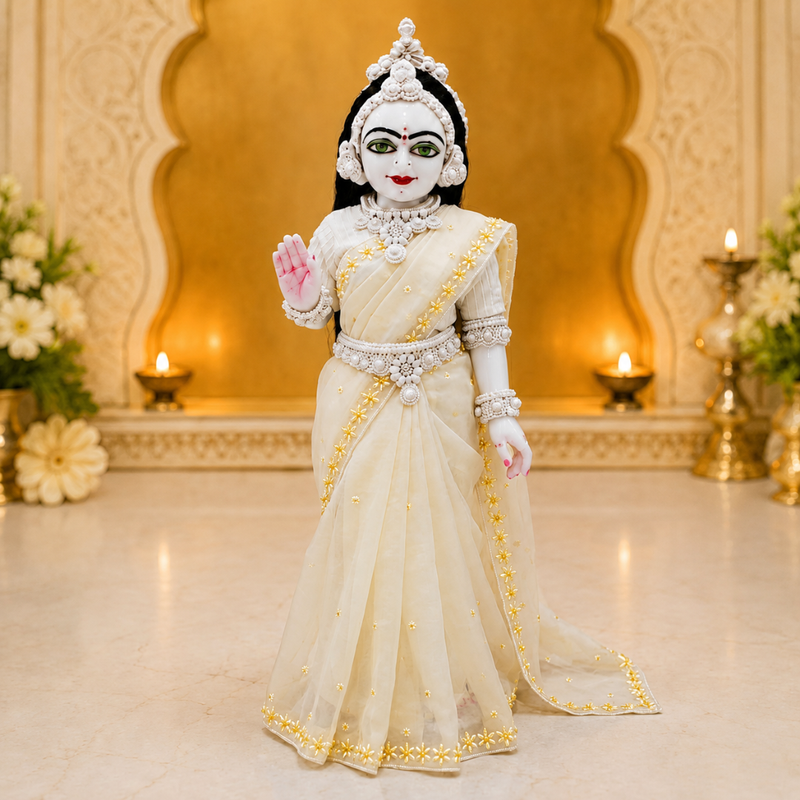 Off White Radha Rani Saree with Thakur Ji Dhoti & Patka