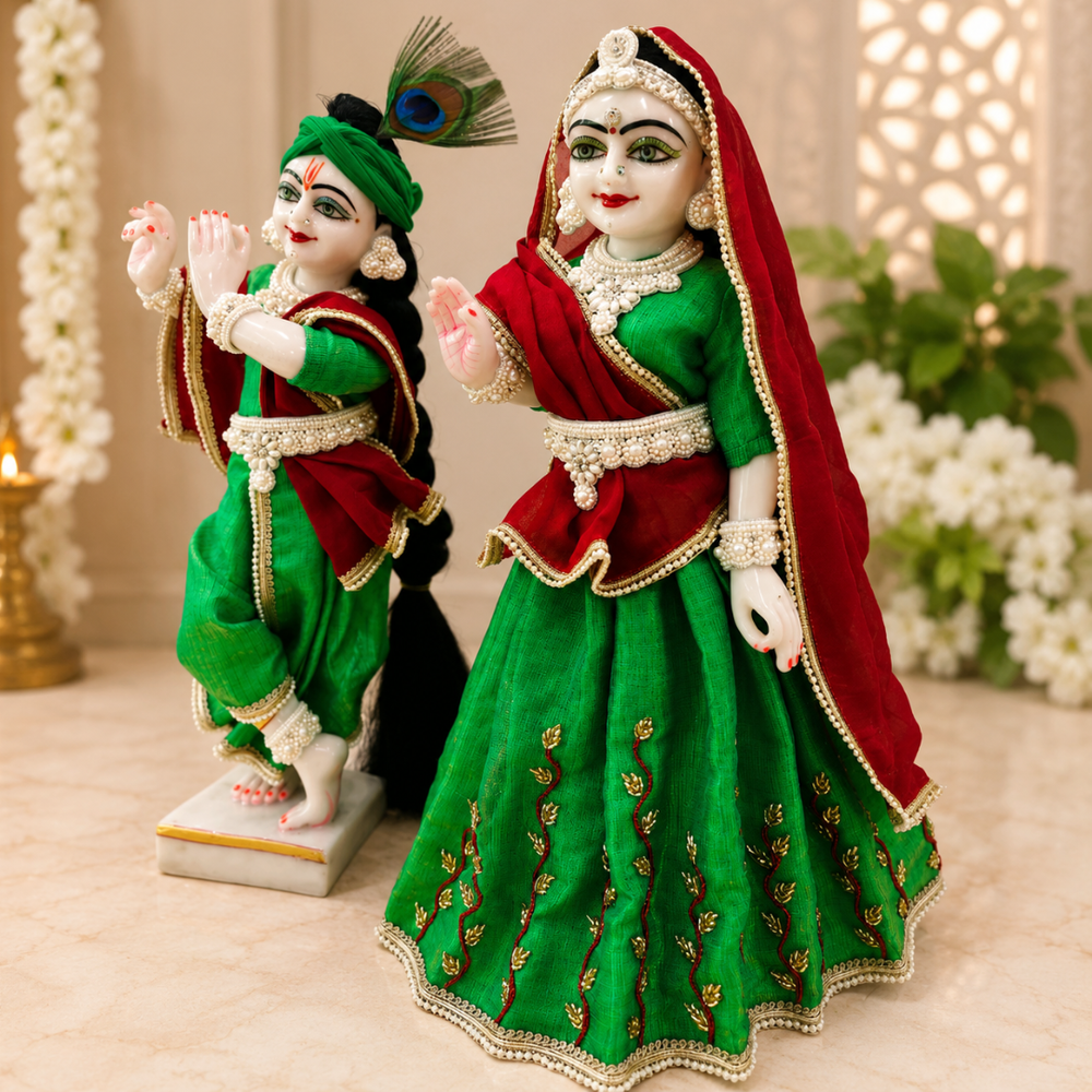 Green Cotton Poshak For Thakur ji or Radha Rani