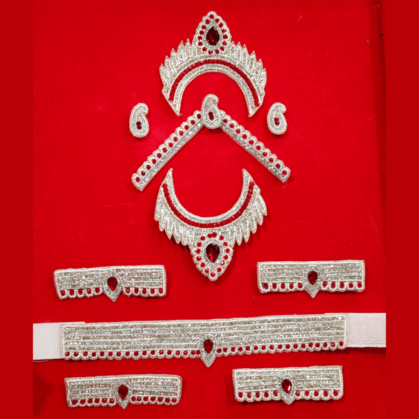 Red Stone Jewellery Set For Radha Rani