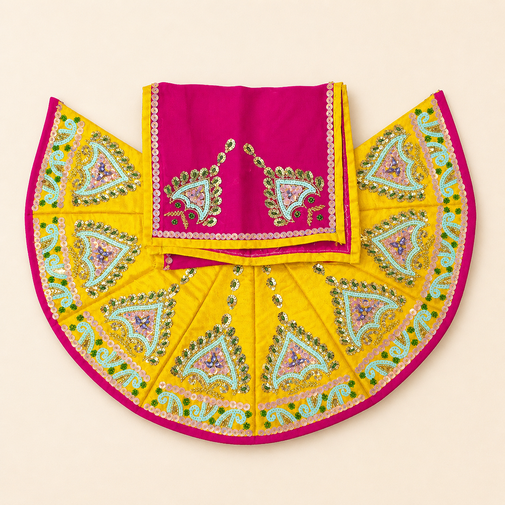 Radha Krishna Yellow Pink poshak