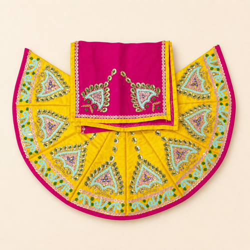 Radha Krishna Yellow Pink poshak