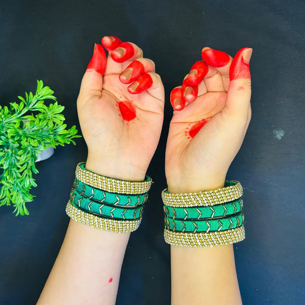 Grace in Green Embroidered Bangles with Golden Shine