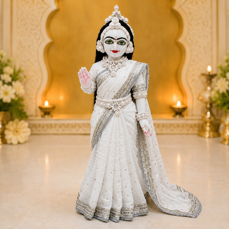 White Radha Rani Saree with Thakur Ji Dhoti & Patka