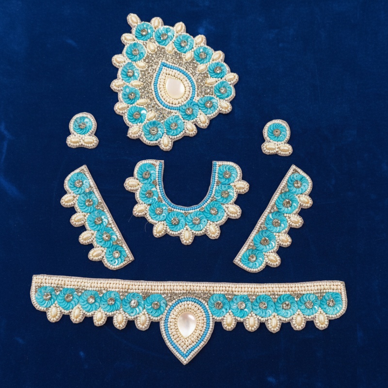Sky Blue Pearl Jewellery Set For Krishna ji