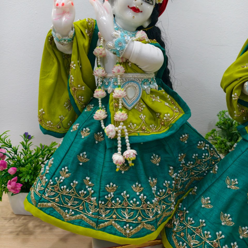 Hand Embroidered Sea Green Poshak for Thakur Ji & Radha Rani