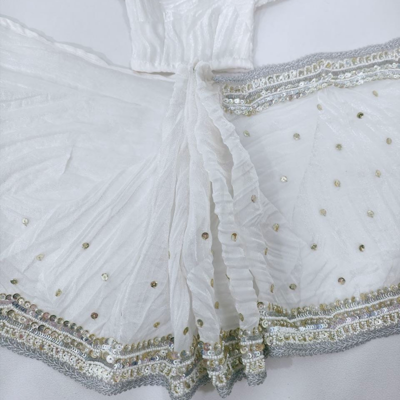 White Radha Rani Saree with Thakur Ji Dhoti & Patka