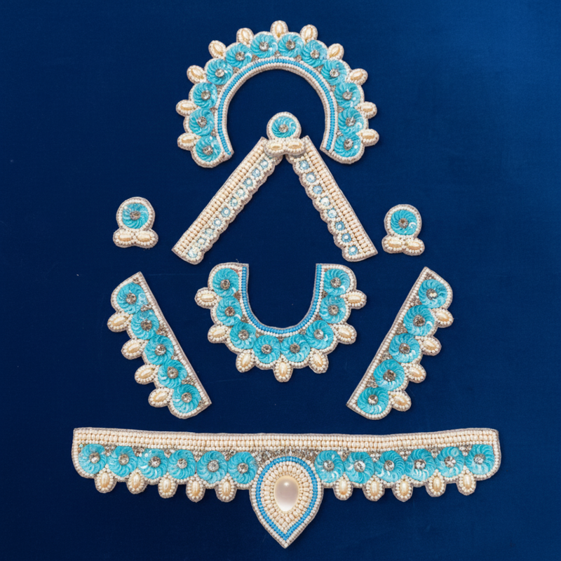 Sky Blue Pearl Jewellery Set For Radha Rani