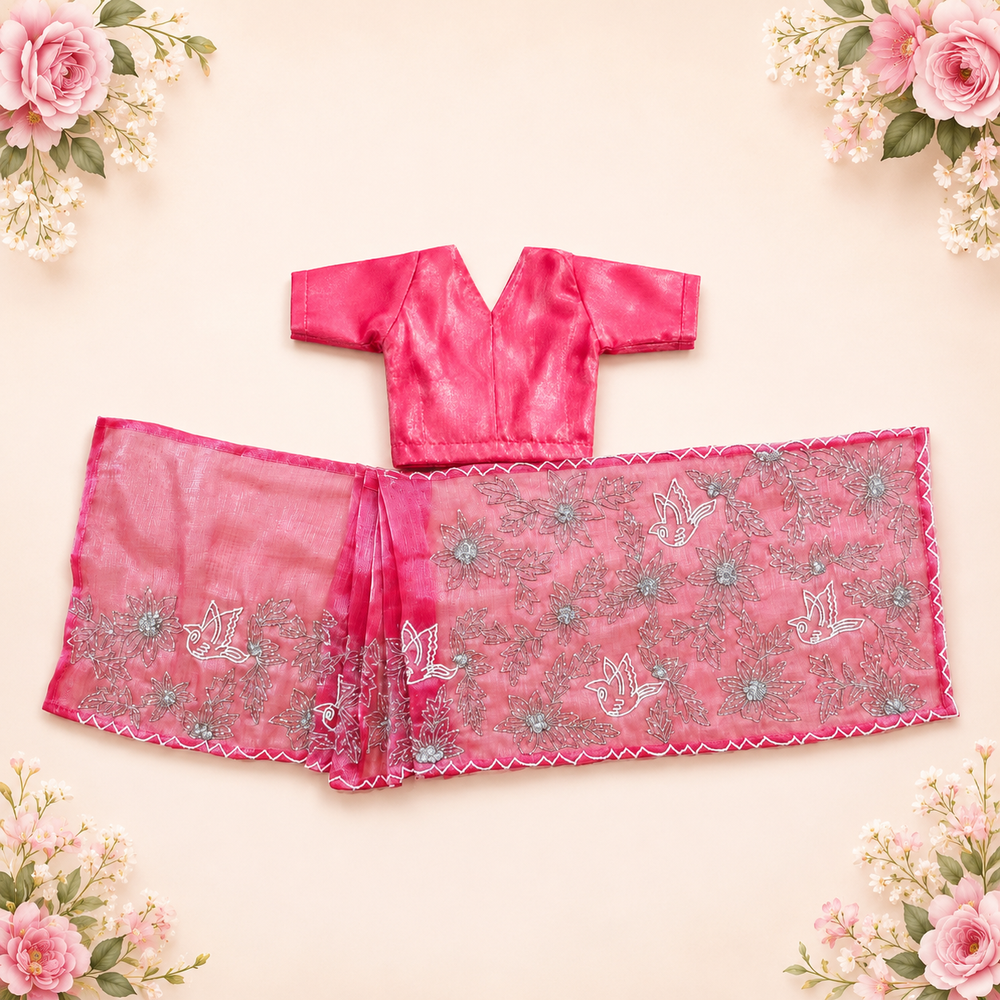 Rose Pink Floral Radha Rani Saree