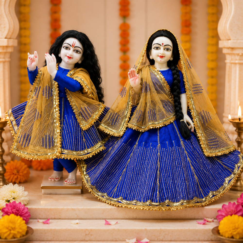Heavy Hand Embroidered Blue Poshak for Thakur Ji & Radha Rani