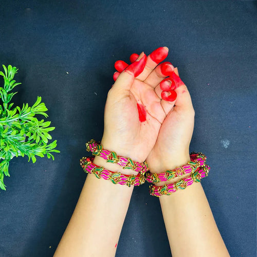 Handcrafted Pink & Green Floral Bangles