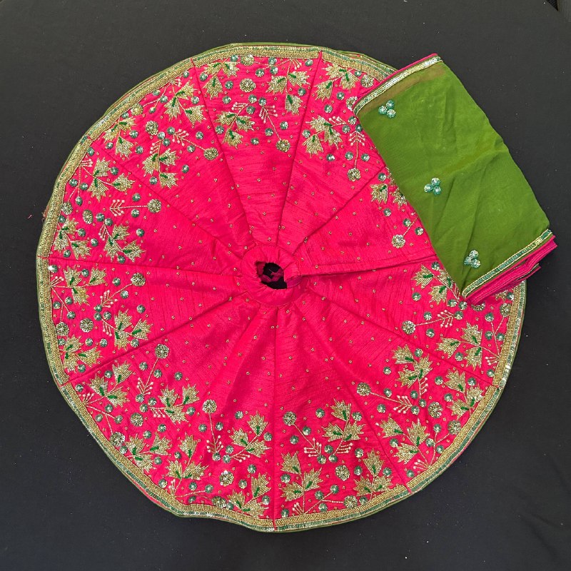Heavy Hand Embroidered Pink& Green Poshak for Laddu Gopal Ji