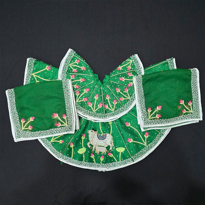 Kamadhenu Cow Green Poshak Heavy Hand Embroidery for Thakur Ji & Radha Rani