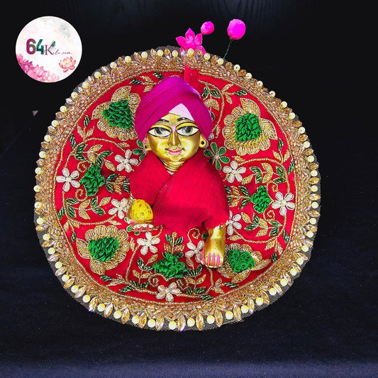 Red Dress with Green and Gold Hand Embroidery