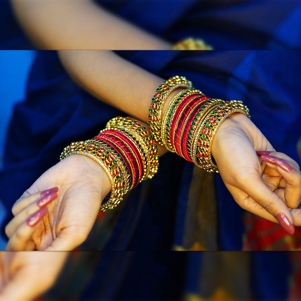 Handmade Red Silk & kundan  Bangles