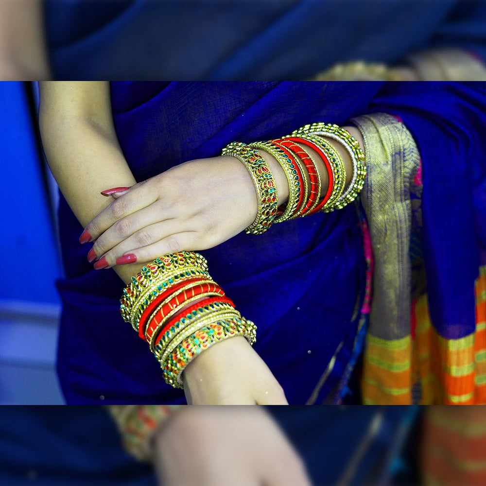 Handmade Red Silk & kundan  Bangles