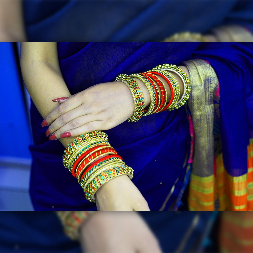 Handmade Red Silk & kundan  Bangles