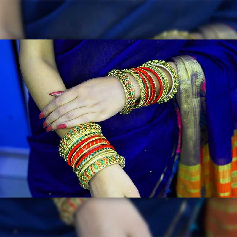 Handmade Red Silk & kundan  Bangles