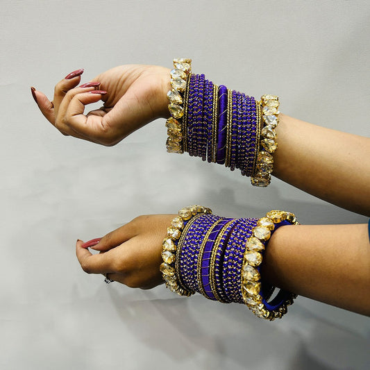 Handmade Purple Rhinestones Silk & Glass Bangles