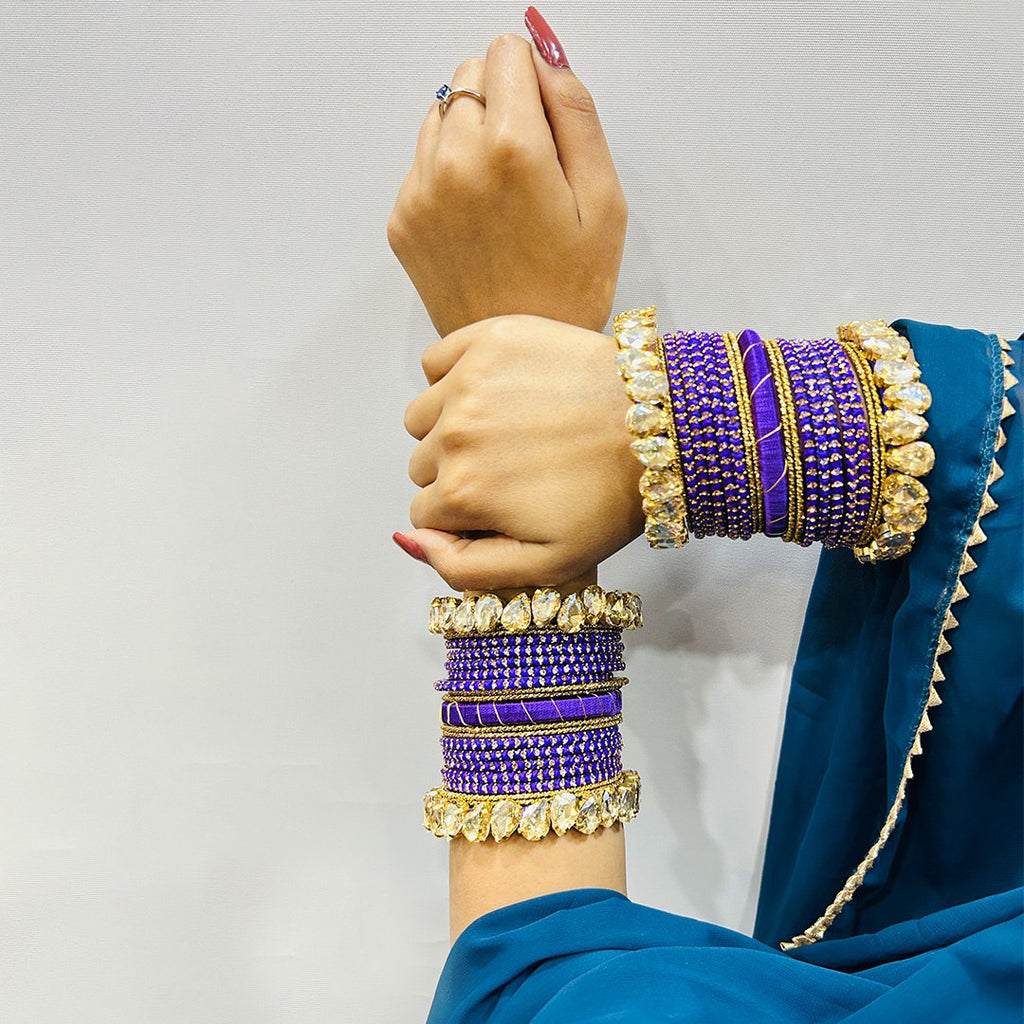 Handmade Purple Rhinestones Silk & Glass Bangles