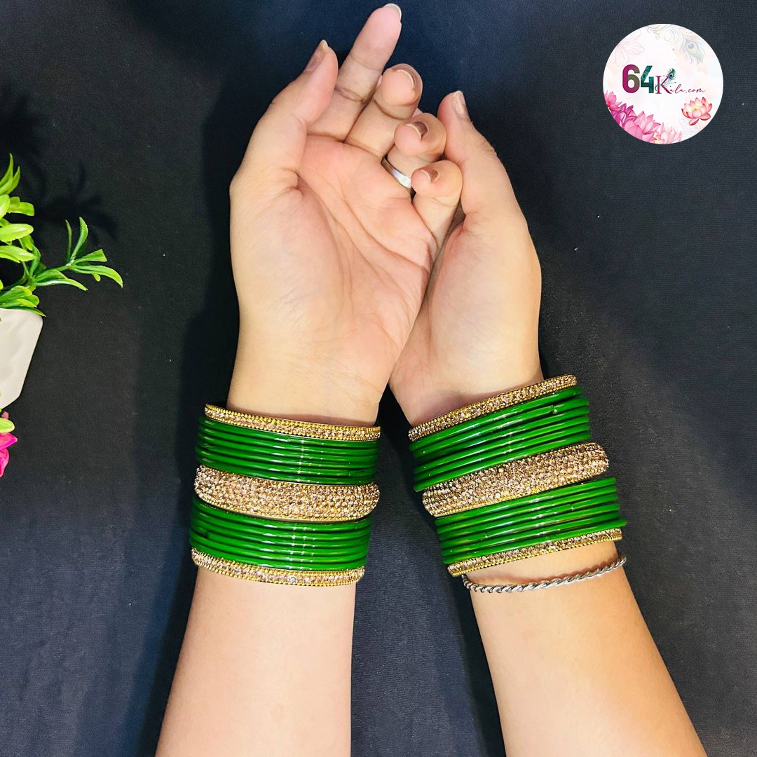 Green and Gold Stone-Studded Bangles