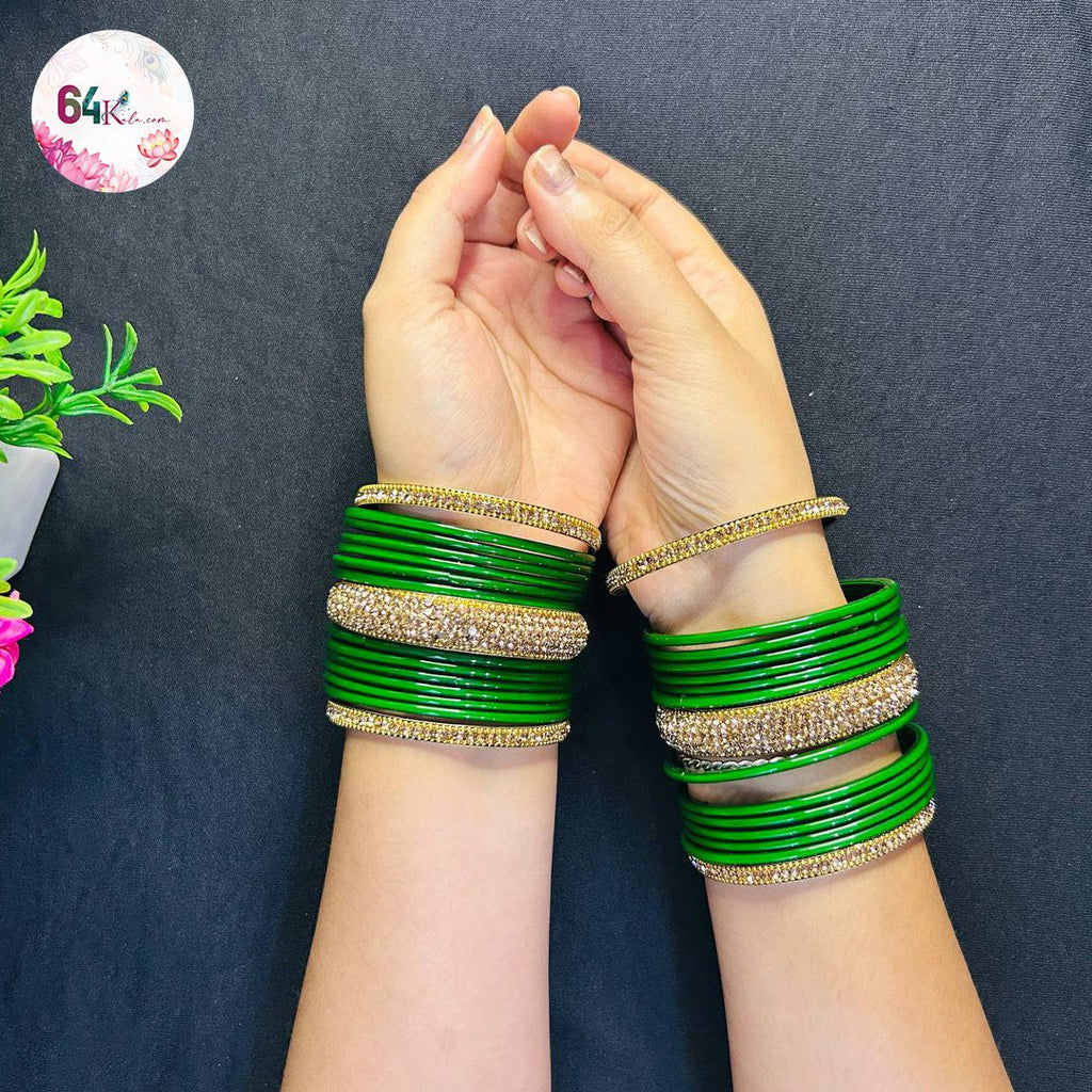 Green and Gold Stone-Studded Bangles