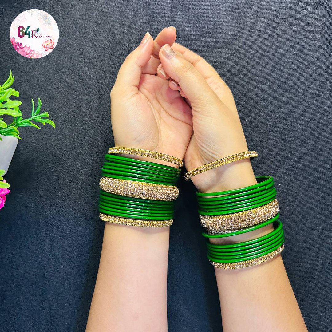 Green and Gold Stone-Studded Bangles