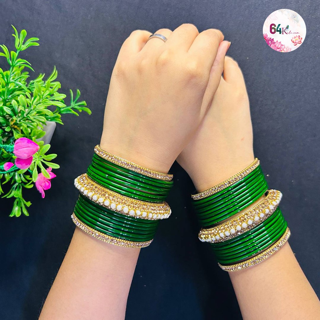 Green and Gold Stone Bangles
