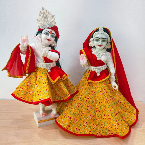 Cotton Yellow & Red Poshak for Thakur Ji & Radha Rani
