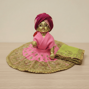 Hand Embroidered Pink-Golden Poshak for Laddu Gopal Ji