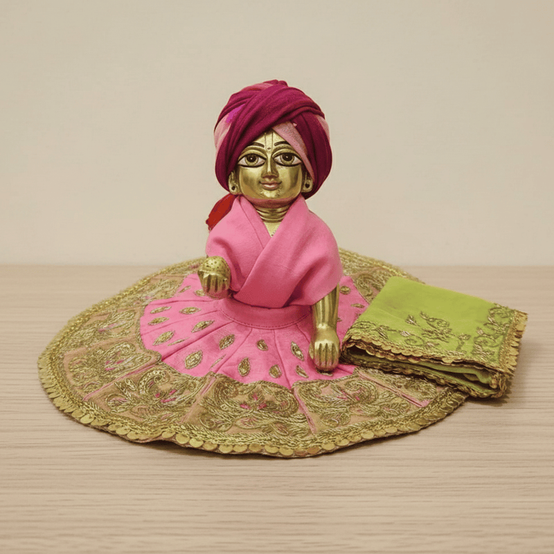 Hand Embroidered Pink-Golden Poshak for Laddu Gopal Ji