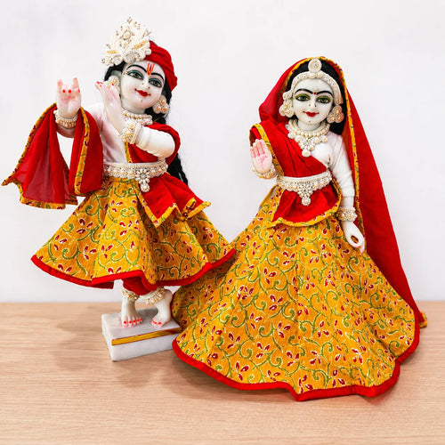Cotton Yellow & Red Poshak for Thakur Ji & Radha Rani
