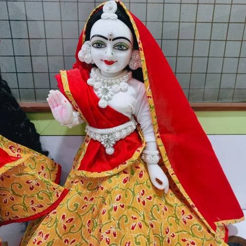 Cotton Yellow & Red Poshak for Thakur Ji & Radha Rani